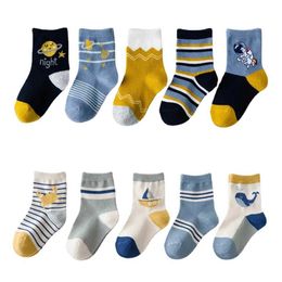 Kids Socks 5 Pairs Korean Kids Fashion Cartoon Socks Baby Spring Autumn Long Socks Boys Girls Casual Socks Children Clothing Accessories d240528