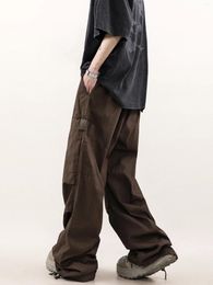 Men's Pants American-Style Retro Minority Pleated Stacked Overalls Loose High Street Straight Wide Leg Casual