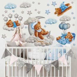 Wall Decor Tedy Bear Moon Stars Wall Stickers Wall Decals Nursery Decor for Kids Baby Boy Room Bedroom Living Room Playroom Decorations d240528