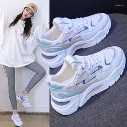 Casual Shoes 2024 Female Ins Summer Net Breathable Stripes Hit Color White Sports Walking Running For Women