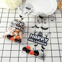 50pcs Hallwoeen Pumpkin Skull Cat Candy Bag Transparent Cellophane Food Plastic Pack Gift Bags Halloween Party Decor