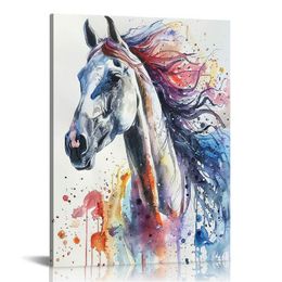 Canvas Wall Art Horse Animal Painting Prints on Canvas Framed Ready to Hang Watercolor Horses Prints Fine Art for Home Wall Decor