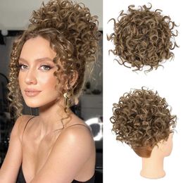 High temperature silk synthetic wig with ponytail drawstring small curly short curly hair hair bun