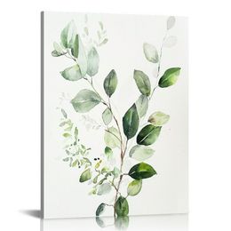 Canvas Wall Art, Framed Plant Prints Decor with Sage Green Botanical Eucalyptus Leaf for Home Bedroom Decoration