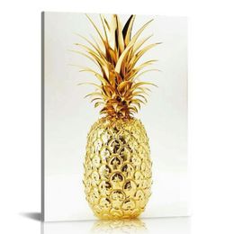 Modern Nordic Style Golden Pineapple Canvas Painting Art Wall Poster, Home Decoration, Living Room Bedroom Decoration Artwork Framed-Ready to Hang