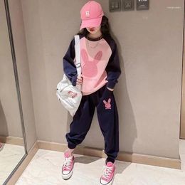 Clothing Sets Spring Autumn Girls Lovely Contrast Cotton Sweatshirt Sweatpant School Kids Tracksuit Child 2PCS Outfit Jogging Suit 5-16Y