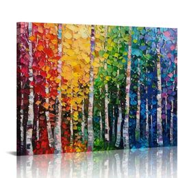 Abstract Colorful Tree of Life Painting Canvas Wall Art Big Tree Branches Picture Poster Prints for Living Room Home Decor Wrapped Ready to Hang