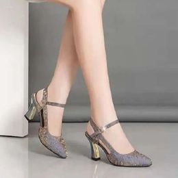 Heels Thick Spring Sandals High Classic Solid Colour Summer One Word Buckle Comfortable Baotou Sexy Single Sho 4ae