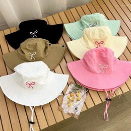Wide Brim Hats Y2K Cute Summer Bucket Hat Sunscreen Quick Drying Bow Strap Outdoor Camping Breathable Fishing Caps