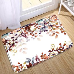 Bath Mats Leaves Kitchen Mat Art Plants Flowers Home Decor Flannel Washable Anti Slip Entrance Doormat Room Floor Rug Small Carpet