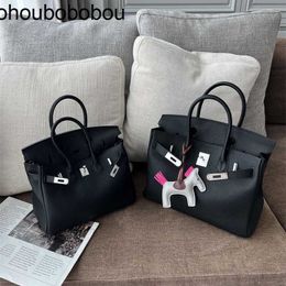 Bag Top Handbag Platinum Luxurys Black Silver Button Women's 2024 Fashion Versatile Large Capacity Litchi Pattern Large Genuine Leather
