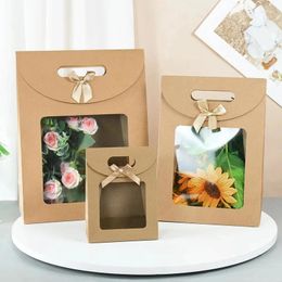 Gift Wrap 10PCS Kraft Paper Bags With Clear Window Handle Candy Biscuits Cake Packing Box Birthday Party DIY Wedding Favour Package
