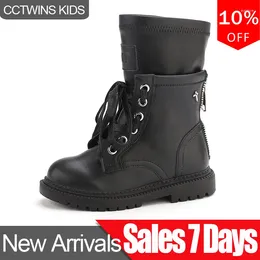 Boots CCTWINS Kids Shoes 2024 Autumn Fashion Girls Real Leather Children Black For Toddler British Style Boot MB073