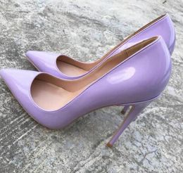 2019 Women Pumps Purple Shoes Woman 10CM High Heels Sexy Wedding Dress Shoes Fashion Patent Shiny Leather Female Bride Shoes for W5081266