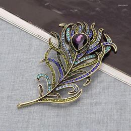 Brooches Feather Enamel Pins Multi-color For Rhinestone Brooch Scarf