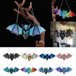 Decorative Figurines Halloween Bat Stained Glass Suncatcher Window Hanging Acrylic Wall Art Decoration Festival Colourful Home House