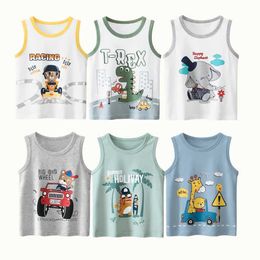 Tank Top 2023 Summe Children Vests for Boys Clothing 100% Cotton Dinosaur Elephant Cartoon Kids Sport Causal Tank Tops Baby Cute Clothes Y240527