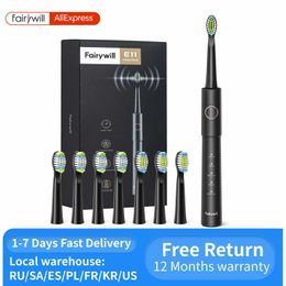 Toothbrush Fairywill Sonic Electric Toothbrush E11 Waterproof USB Charge Rechargeable Electric Toothbrush 8 Brush Replacement Heads Adult Q0528
