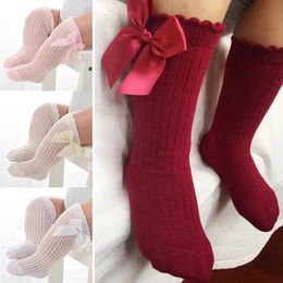 Kids Socks Kids Socks New Childrens Socks Big Bow Knee High Soft Cotton Lace Baby Socks Solid Color Cute Bow Girl Socks WX5.27