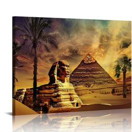 Canvas Print Wall Art - Ancient Egypt Secrets Pyramid Sphinx - Wall Decor Modern Artwork Paintings Pictures for Living Room Stretched and Framed Ready to Hang