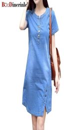 BOodinerinle Korean Plus Size Denim Dress For Women Summer Dress Casual With Button Pocket Sexy Mini Jeans Dress 3xl Y2003266933107