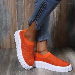 Casual Shoes Rhinestone Sneakers Women 2024 Spring Comfy Stretch Fabric Ladies Slip-on Loafers 36-43 Large Size Run Walking Flats Woman