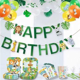 Banners Streamers Confetti Forest Animal Birthday Party Banner Animal Caketopper Wild One Birthday Party Decor Kids Favor Jungle Safari Animal Decor d240528