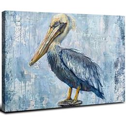 Arte da parede de lona pelicana contemporânea - pinturas abstratas de pássaros em azul e cinza, perfeito para sala de estar, quarto e decoração de banheiro