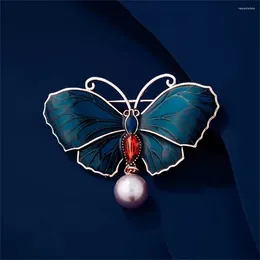 Brooches High Grade Enamel Pearl Blue Butterfly For Women Luxury Design Elegant Animal Metal Casual Party Office Brooch Pins