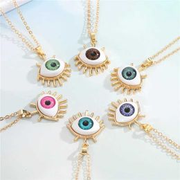 Pendant Necklaces 1 piece of resin evil eye pendant necklace suitable for female gifts Jewellery Colour eyelashes Trkiye blue eye sweater Clavicle chain N241 S245