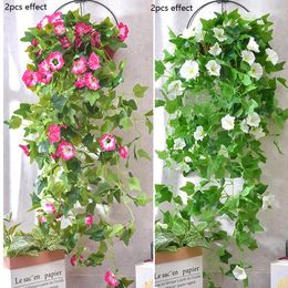 Decorative Flowers Artificial Plants Vines Morning Glory Hanging Vine Indoor Outdoor Garden Wall Home Decor Fake Flower Rattan