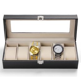 Wholesale-6 Slots Faux Leather Wrist Watch Display Box Storage Holder Organiser Case 249S