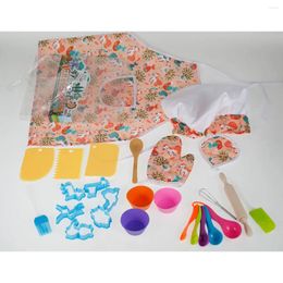 Table Cloth Kids Cooking And Baking Set 26Pcs Chef Role Play Costume With Apron Hat Tools Supplies Dress Up