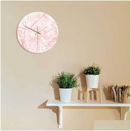 Wall Clocks Natural Pink Marble Round Clock Silent Non Ticking Living Room Decor Art Nordic Minimalist Watch Drop Delivery Home Garden Dhqxq