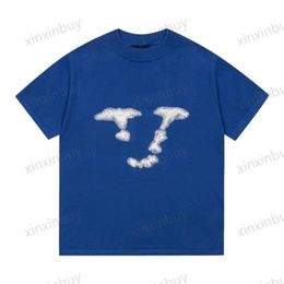 xinxinbuy Men designer Tee t shirt 23ss letters White cloud jacquard Knitted short sleeve cotton women black blue XS-2XL 221m