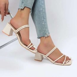 Square Heels Fashion Women Sandals Ladies Elegant Summer Slippers Outside Cross Tied Female 983