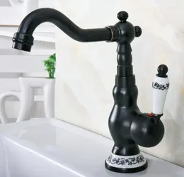 Kitchen Faucets Black Oil Rubbed Brass Single Handle Hole Deck Mount Bathroom Basin Faucet Swivel Sink Cold And Mixer Tap Dnf658