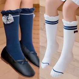 Kids Socks Baby Girls Knee High Socks Bow Cotton Children Kids School Uniform Socks Spring Autumn Winter Long Socks Sweet Princess Style d240528