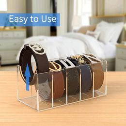 5/8 Compartments Acrylic Belt Organizer, Acrylic Belt Container Storage Holder, Clear Belt Display Box for Closet Tie Bow Tie