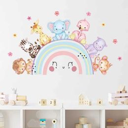 Wall Decor Hand Paint Colorful Rainbow Cute Animals Wall Stickers Elephant Lion Kids Room Wall Decals for Living Room Bedroom Home Decor d240528
