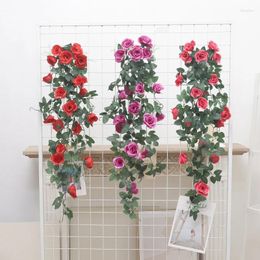 Decorative Flowers 105cm Artificial Flower Christmas Rose Rattan Wall Arrangement Hanging Home Decor Wedding Wreath Room DIY Accessories