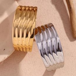 Bangle Exaggerated Multi Layered Wave Pattern Open Bracelet 18K Gold Plated Women's Hand Bracelets Stainless Steel Jewely