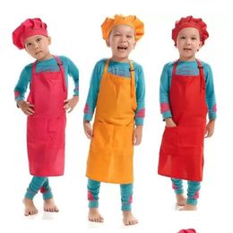 Aprons Printable Customise Children Chef Apron Set Kitchen Waists 12 Colours Kids With Hats For Painting Cooking Baking Drop Delivery H Dhyac