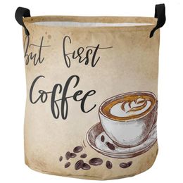 Laundry Bags Coffee Beans Retro Dirty Basket Foldable Waterproof Home Organiser Clothing Children Toy Storage