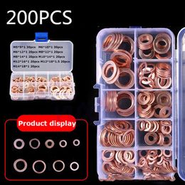 200/100Pcs M4-M14 Copper Washer Gasket Nut And Bolt Set Flat Ring Seal Assortment Kit With Box Screw Washer Sets For Sump Plugs