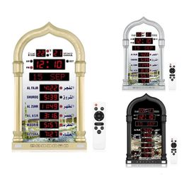 12V Azan Mosque Calendar Muslim Prayer Wall Clock Alarm Islamic Ramadan Home Decor with Remote Control 240528