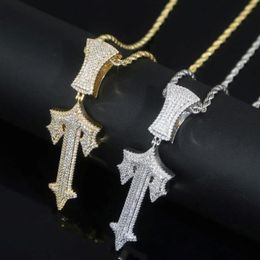 Chains Hip Hop Full Paved Iced Out Bling 5A Cubic Zirconia Letter Charms Cz Cross Sword Pendant Necklace For Men Boy Rock JewelryChains 246O