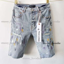 Brand Jeans Shorts Designer masculino jeans roxo shorts hip hop casual jeans roxo joelho curto lenght jeans roupas de alta qualidade jeans calças regulares A9E8