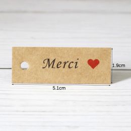 100pcs Kraft Paper Tags Handmade with Love Thank You Merci Tags Labels Wedding Birthday Christmas Party Supplies Gift Packaging