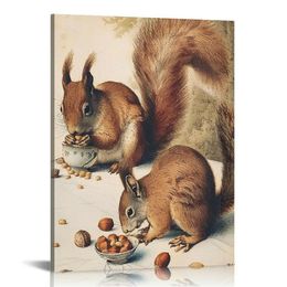 Squirrels Canvas Art Print Stretched Framed Painting Picture Poster Giclee Wall Decor